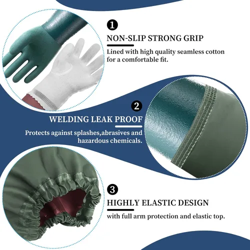 Miniatura 3 de Guantes largos de goma resistentes a los productos químicos, impermeables y resistentes para trabajos con ácido químico