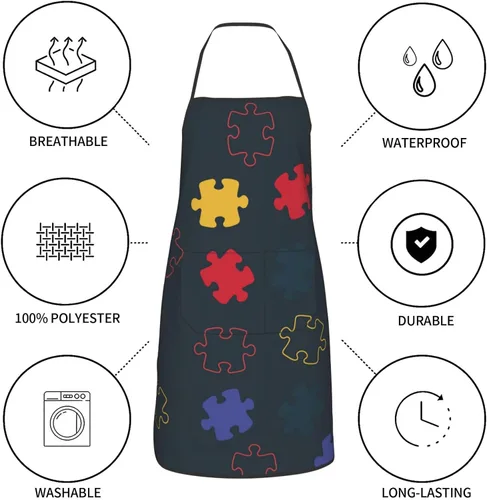 Miniatura 6 de Sigouyinei Delantales para mujeres con bolsillos, delantal para hombres, delantal adecuado para chefs camareros, técnicos de uñas para hornear