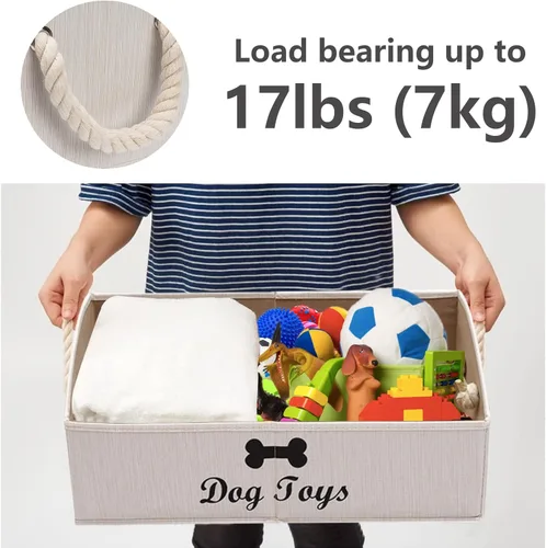Miniatura 3 de Geyecete - Cajas grandes plegables de tela para almacenamiento de juguetes de perro, organizadores trapezoidales con asa de cuerda trenzada, cestas