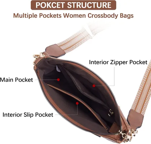 Miniatura 8 de BOSTANTEN Bolsas cruzadas de hombro para mujer, de piel vegana, a la moda, con correa de guitarra ajustable