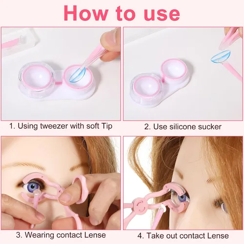 Miniatura 3 de Herramienta aplicadora de lentes de contacto, aplicador de lentes de contacto para lentes suaves, incluye abridor de ojos, pinzas y estuche
