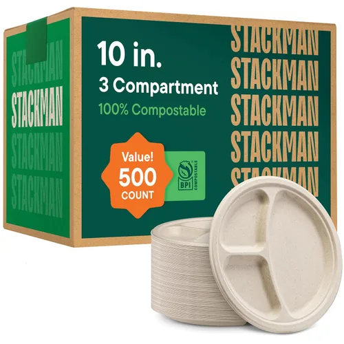 Miniatura 7 de Platos de papel 100% compostables de 7 pulgadas [1000 unidades] - Platos de postre resistentes - Bagazo sin blanquear de color marrón natural
