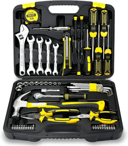 DOWELL Juego de herramientas de 61 piezas, juego de herramientas mecánicas, juego de llaves de vaso para reparación de automóviles, kit de