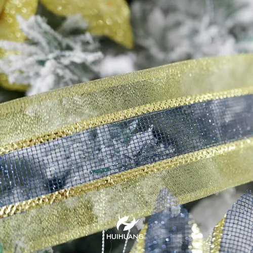 Miniatura 7 de HUIHUANG Cinta con Alambre Azul Marino y Dorado de 2.5 Pulgadas, Dorado Metálico con Cinta de Malla de Purpurina Dorada para Decoraciones de Árboles
