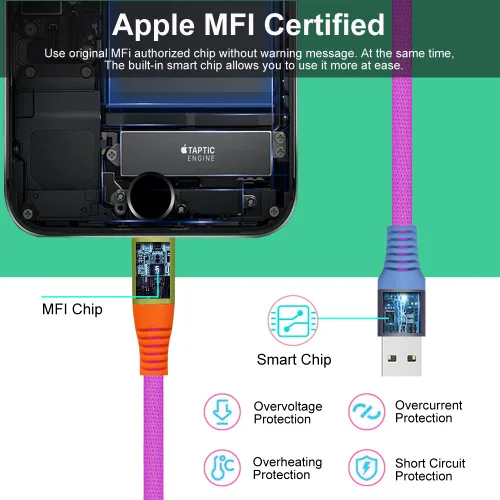 Miniatura 2 de Cable de carga para iPhone, [certificado MFi de Apple] 3 pies colorido gradual USB A a Lightning cable de carga rápida de nailon trenzado