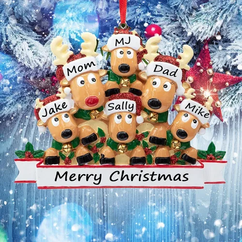Miniatura 3 de Adornos de Navidad Personalizados 2025 Familia de 2/3/4/5/6/7/8 Ciervos Adornos de Navidad Nombre Personalizado Regalos Personalizados para Árbol