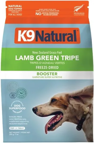 K9 Natural Suplemento alimenticio liofilizado para perros sin granos, tripa verde de cordero, 7 onzas