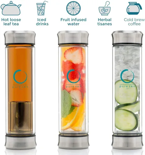 Miniatura 3 de Pure Zen Tea Botella de té de doble tapa de vidrio - Termo de té de acero inoxidable
