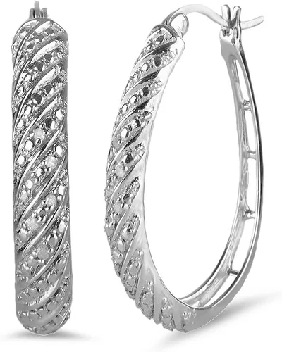 Natalia Drake Aretes de aro grandes con diamantes ovalados en diagonal para mujer, en plata de ley 925 chapada en rodio, Metal precioso., Diamante
