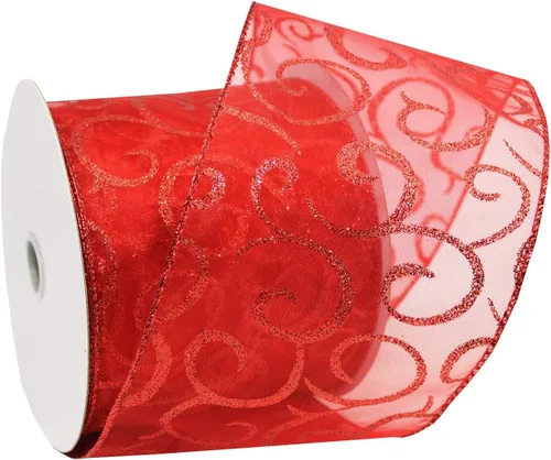 Miniatura 32 de Morex Ribbon Cintas transparentes con purpurina con espiral, cinta navideña para manualidades y decoraciones de Navidad, envoltura de regalos, 1.5