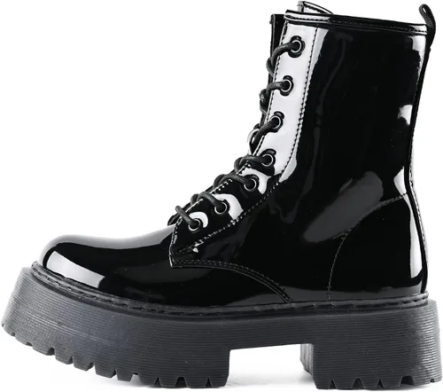 Miniatura 3 de READYSALTED Botines negros de tacón bajo con plataforma gruesa para mujer llave