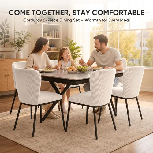 Miniatura 9 de SIMTONAL Juego de 2 sillas de comedor tapizadas, sillas de cocina de pana sin brazos con asiento de espuma viscoelástica, patas de metal negro
