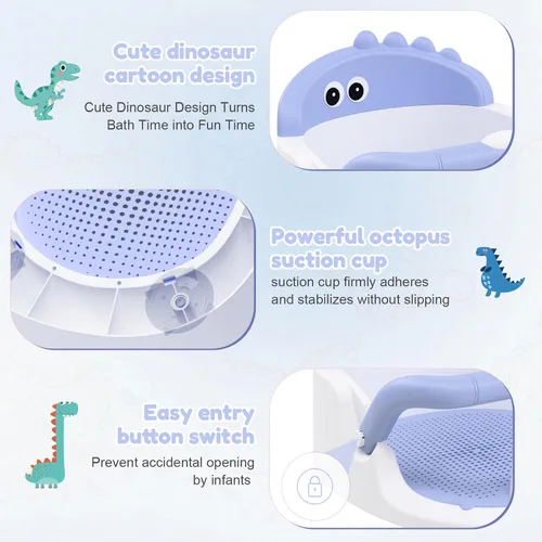 Miniatura 5 de Asiento de baño para bebés de 6 meses en adelante sentados, silla de baño antideslizante con ventosa, seguro y cómodo asiento de baño infantil Azul