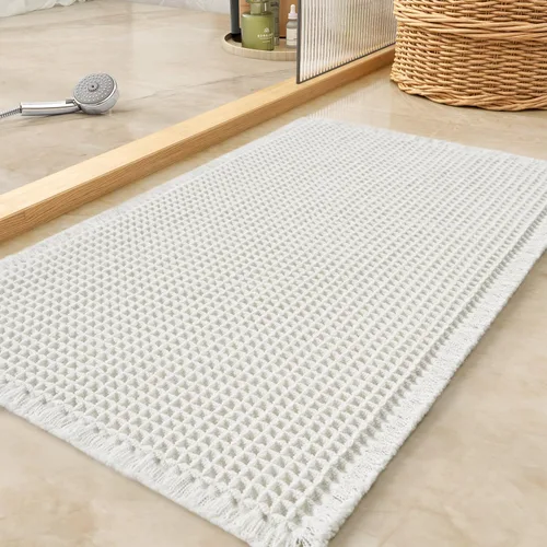 Miniatura 22 de tchdio Tapete de baño con borlas, súper absorbente, antideslizante, ultrasuave, lavable a máquina, con borlas, para el suelo del baño, junto a