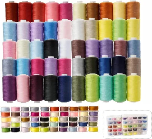 Miniatura 9 de Juego de 50 bobinas de hilo de coser de 25 colores, 500 yardas, bobinas de hilo de poliéster de 500 yardas con 25 bobinas preenrolladas del mismo