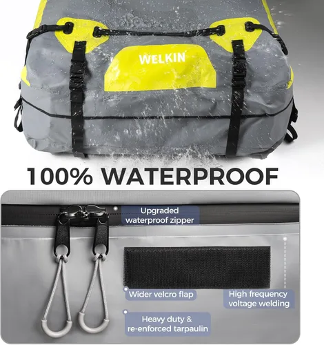 Miniatura 2 de WELKIN Bolsa de carga resistente para techo – Bolsa de techo impermeable de 15 pies cúbicos para todos los vehículos con/sin portaequipajes