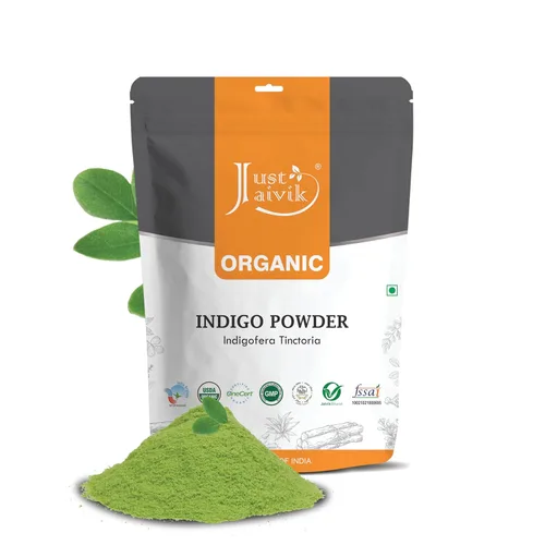 Just Jaivik Polvo índigo 100% orgánico – 227 gms / 1/2 libra / 08 onzas – Indigofera Tinctoria – Un tinte para el cabello 100% orgánico – Colorea tu