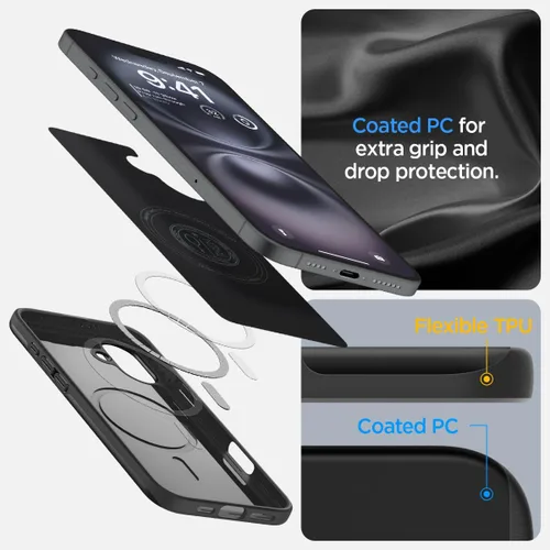 Miniatura 5 de Spigen Thin Fit MagFit Funda diseñada para iPhone 16 [Carcasa rígida] [Protección de grado militar] Compatible con MagSafe - Negro