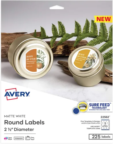 Miniatura 13 de Avery Etiquetas redondas imprimibles con Sure Feed, 2.5" de diámetro, blanco brillante, 90 etiquetas personalizables (22830)