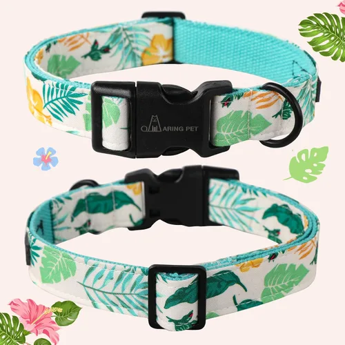 Miniatura 3 de Aring Pet Collar de algodón, ligero y ajustable, con hebilla de liberación rápida, para perros pequeños, medianos y grandes, para cachorros, M, Hoja