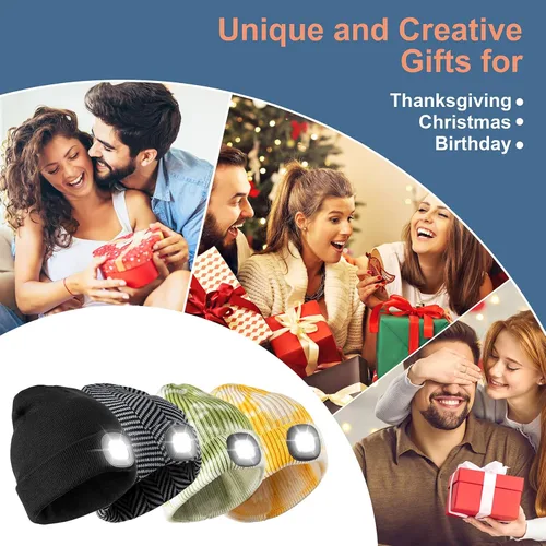 Miniatura 27 de Tutuko Gorro unisex con luz, gorro LED recargable por USB, sombrero LED con linterna, regalos para hombres, mujeres, papá