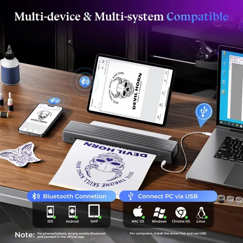 Miniatura 5 de Itari A886 Tattoo Stencil Printer Bluetooth with 100 Sheets Paper, Stencil Printer Transfer Kits for Beginners and Artists, Thermal Printer Tattoo