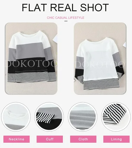Miniatura 3 de Dokotoo Sudaderas de cuello redondo con bloques de color para niñas, sudadera de manga larga, sudadera casual suelta