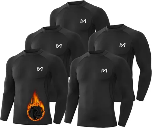 Miniatura 14 de MEETWEE Paquete de 4/5 camisas de compresión térmica para hombre, manga larga, forro polar, capa base, equipo de entrenamiento de invierno