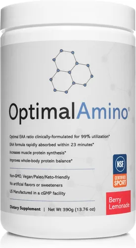 Miniatura 5 de OptimalAmino® Elite Bundle (3 meses) Mejor bebida de recuperación antes y después del entrenamiento, suplemento de aminoácidos esenciales 99%