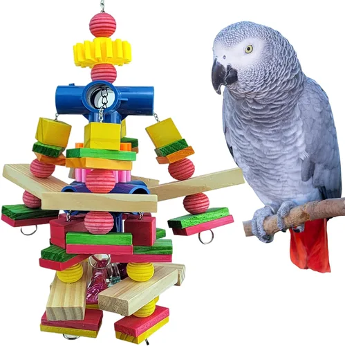 Juguetes para loros grises africanos, cacatúas, guacamayos pequeños, loros amazónicos pequeños y medianos, pájaros de madera natural, juguetes