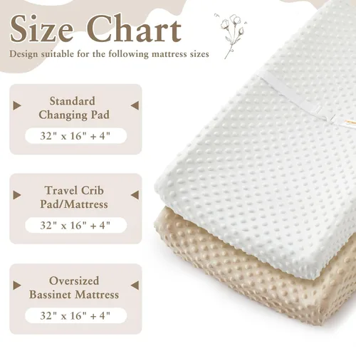 Miniatura 4 de Homiest Paquete de 2 fundas para cambiador, sábanas blancas y beige, tela de vellón ultra suave, tela de lunares minky, funda transpirable y cómoda