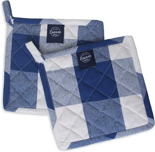 Miniatura 21 de Encasa XO Juego de 2 soportes para ollas de algodón resistentes al calor con lazo para colgar, color azul escocés, almohadillas acolchadas multiusos