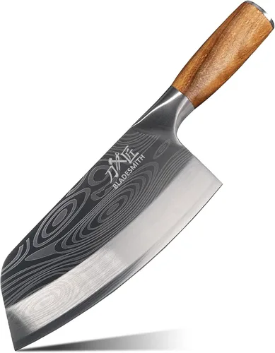 BLADESMITH Cuchillo de carnicero para carne y verduras no congeladas, rebanadora de cocina de chef chino de 7", hoja de acero inoxidable alemán HC
