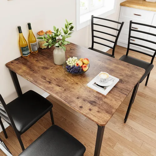 Miniatura 2 de IDEALHOUSE Juego de sillas de mesa de comedor de 5 piezas para espacios pequeños, juego de comedor moderno de interior para 4, juego de mesa Marrón