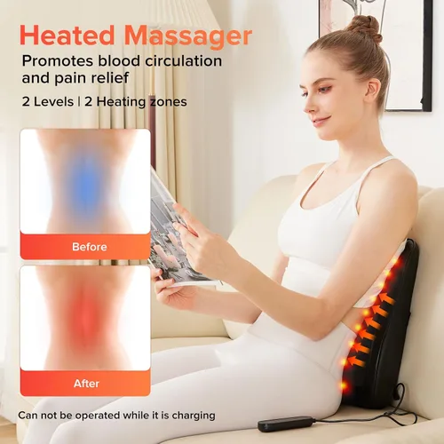 Miniatura 9 de AERLANG Masajeador inalámbrico de cuello y espalda con calor, almohada de amasamiento Shiatsu 3D, 4 nodos de masaje y masaje bidireccional de tejido