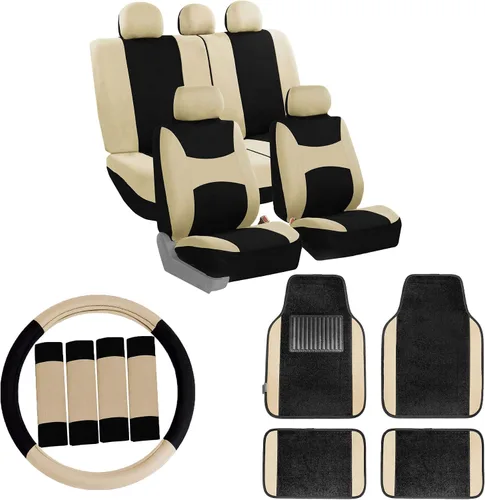 FH Group FH-FB030115 Combo Set: Fundas de asiento de tela ligera y brisa (Aptas para bolsa de aire y división) W. FH2033 + F14407 Alfombrillas de
