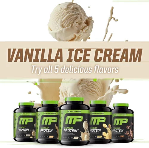 Miniatura 7 de MusclePharm Combat Protein Powder, sabor a vainilla, alimenta los músculos para entrenamientos productivos, 5 fuentes de proteínas incluyendo