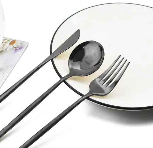 Miniatura 5 de JASHII Juego de cubiertos de 32 piezas con tenedor para tartas y cuchara de mango largo, cubiertos de acero inoxidable para 4 juegos de vajilla