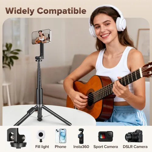 Miniatura 6 de Trípode magnético para selfie de 64 pulgadas, soporte de trípode de apertura automática con soporte giratorio de 360° para teléfono de viaje