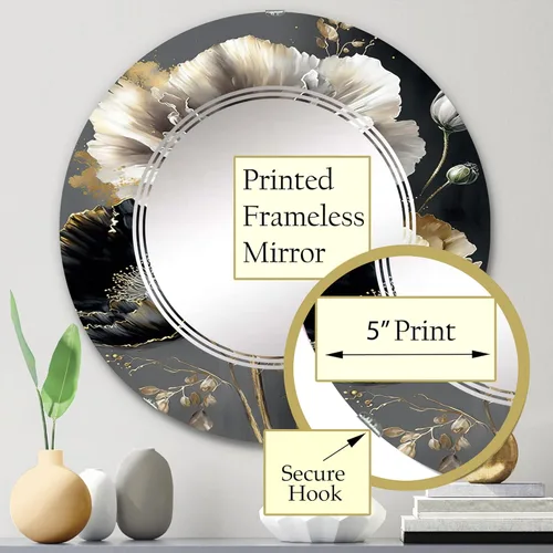 Miniatura 3 de DesignQ Espejo de pared floral y botánico, espejo tradicional ovalado, espejo de baño gris redondo, espejo de tocador floral, ramo de flores en gris
