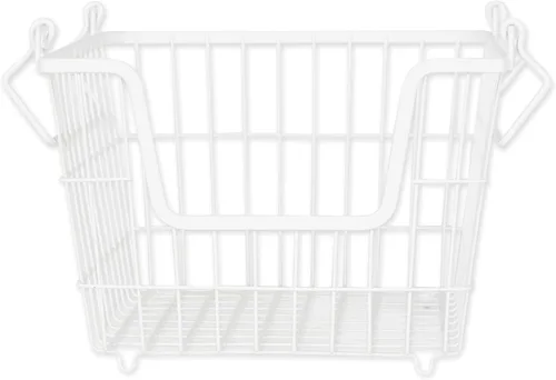 Miniatura 22 de DII - Cubo de almacenamiento apilable de malla de alambre de metal, grande y rectangular, 33 x 25 x 28 cm, blanco Negro