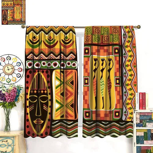 Miniatura 3 de BAEKJIN Cortinas opacas africanas, color blanco y negro, abstracto, geométrico, africano, tribal, escritura, étnico, para hombres, niños