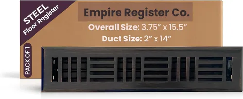 Miniatura 22 de Empire Register Co, Registro de piso de acero - 2x10 pulgadas, diseño Art Nouveau, acabado negro texturizado, rejillas de ventilación de piso