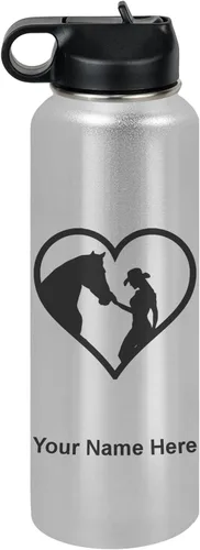 Miniatura 14 de LaserGram Botella de agua personalizada, corazón de vaquera de caballo, acero inoxidable de doble pared aislada al vacío con popote superior, regalo