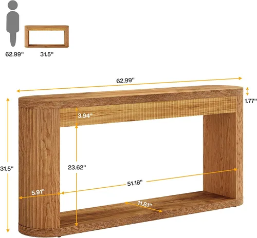 Miniatura 2 de Tribesigns Mesa consola acanalada de 63 pulgadas para entrada, mesa de sofá de madera estrecha detrás del sofá para entrada, pasillo, vestíbulo