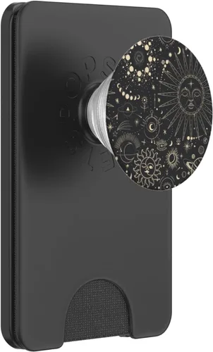 Miniatura 7 de PopSockets intercambiables con diseño de estrellas espaciales astrológicas y luna, color negro