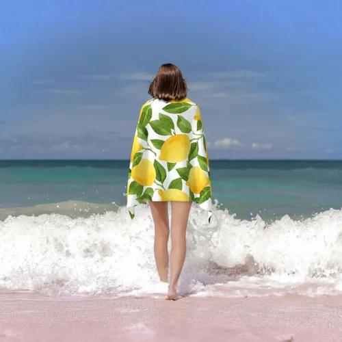 Miniatura 8 de VOOHDDY Toalla de playa de frutas verdes amarillo limón, grande, suave, absorbente, de secado rápido, toallas de baño de gran tamaño para baño