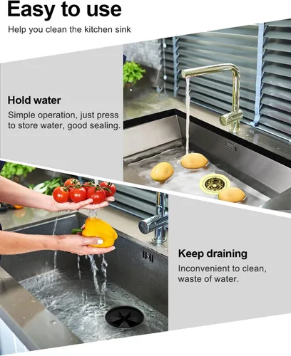 Miniatura 6 de BOTEMY Brida extendida de eliminación de basura con cesta colador tapón, brida de fregadero de cocina de acero inoxidable 304 brillante de oro