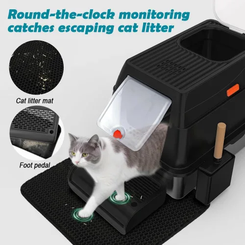Miniatura 5 de SZEE Caja de Arena de Acero Inoxidable, Caja de Arena para Gatos de Metal Cerrada XL con Salida Superior con Tapa y Recinto, Control de Olores