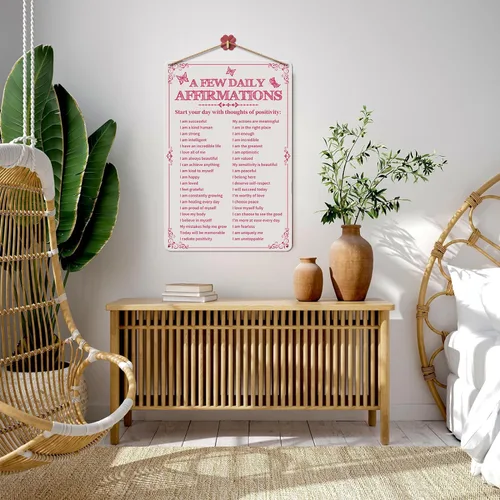 Miniatura 5 de Decoración de Habitación Estética Unas Cuantas Afirmaciones Diarias Arte Motivacional en Pared Letrero de Metal de Lata Rosa Mariposa para Pared